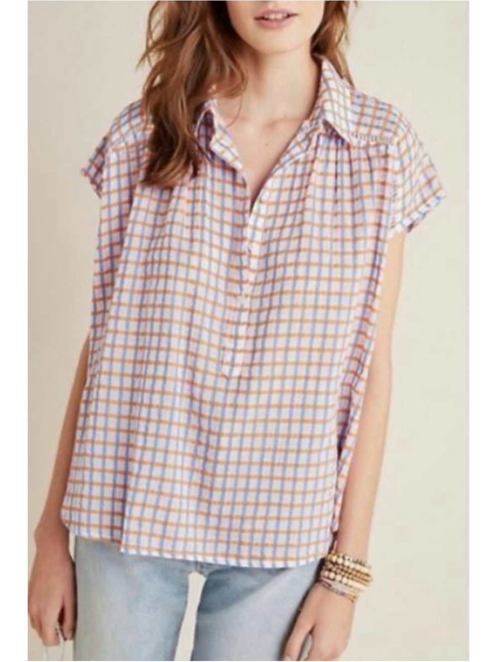 Anthropologie‎ Pilcro and the Letterpress Serena Surf Henley Plaid Top Medium